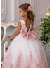 Blush Pink Lace Ivory Tulle Ankle Length Flower Girl Dress Blush Pink Lace Ivory Tulle Ankle Length Flower Girl Dress